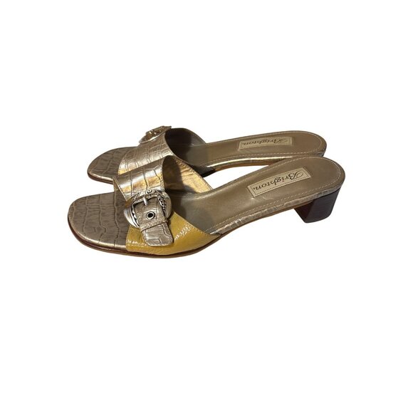 Brighton Lyric 8.5M Croc-Embossed Leather Slide Sandals With Silver Buckle Accen - Picture 1 of 7